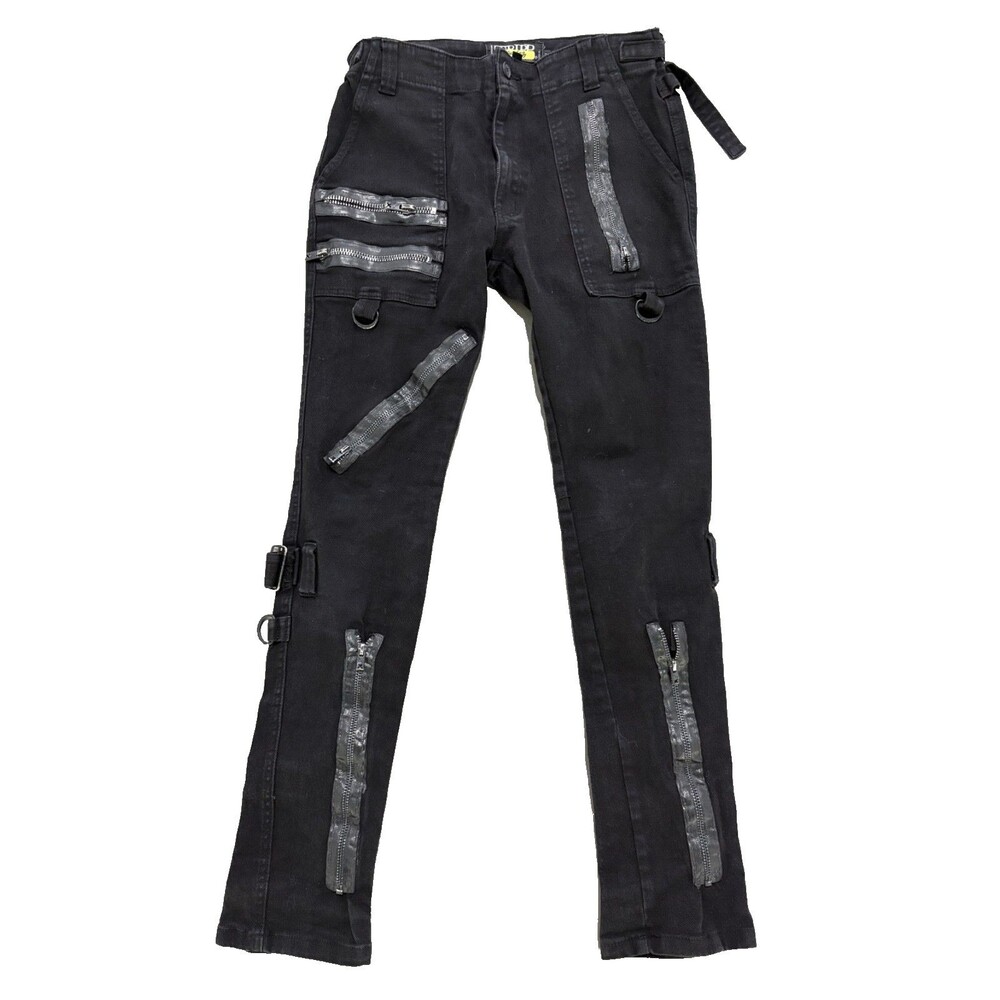 Tripp NYC Men's Black Skinny Jeans 34x33 Multi Zip D Ring Goth Punk Bondage Y2K